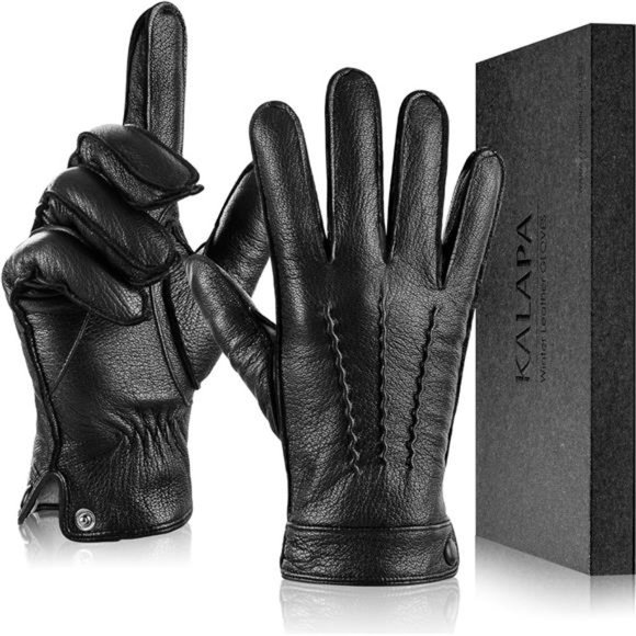 Men's Genuine Sheepskin Leather GlovesTouchscreen with Cashmere Lined